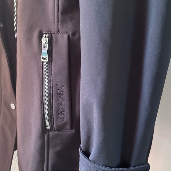 Calvin Klein Black Hooded Trench Coat Soft Shell Rain Jacket / Parka M - Picture 6 of 13